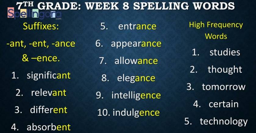 US Grade 7 Spelling Words
